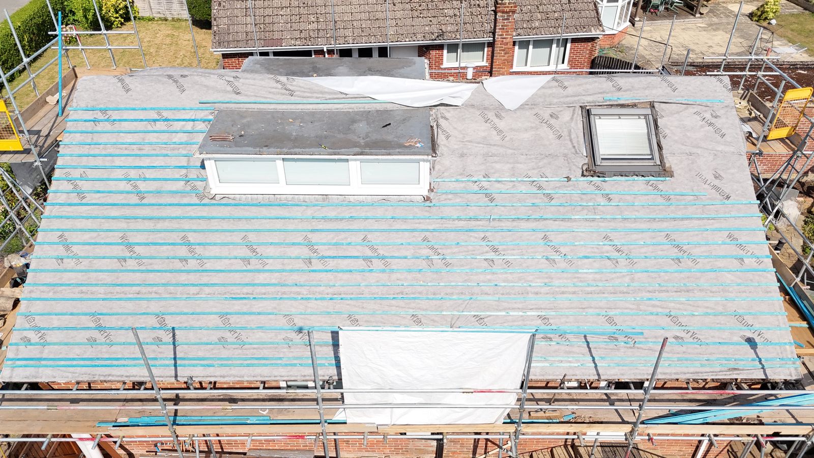 Roof stripped to the rafters, new breathable membrane and battens on a Canterbury bungalow