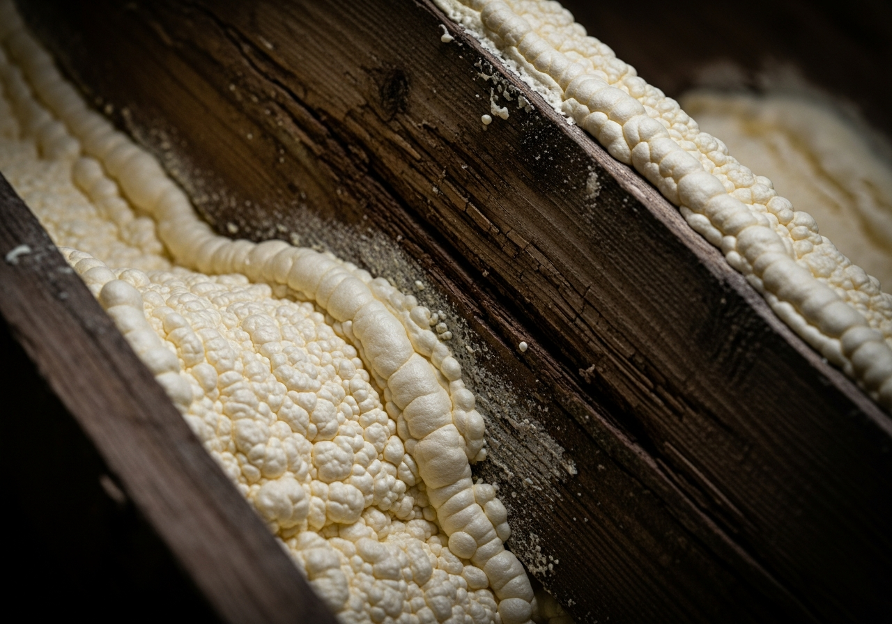 Spray foam insulation on rotting roof rafters